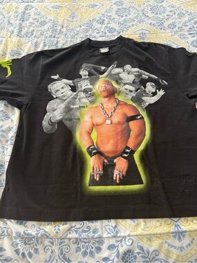 Black Short Sleeve Graphic Tee with Neon Green Accents - Brand: